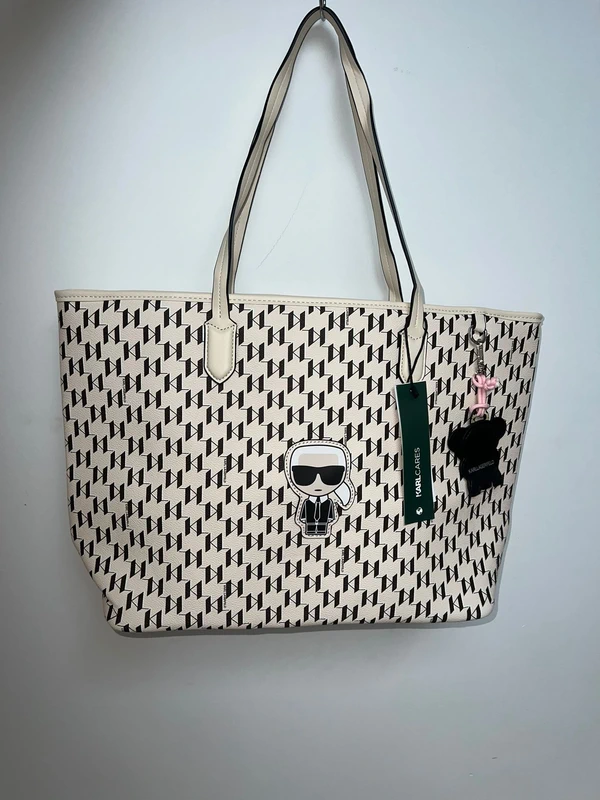 Cream Karl Lagerfeld Monogram Tote Bag