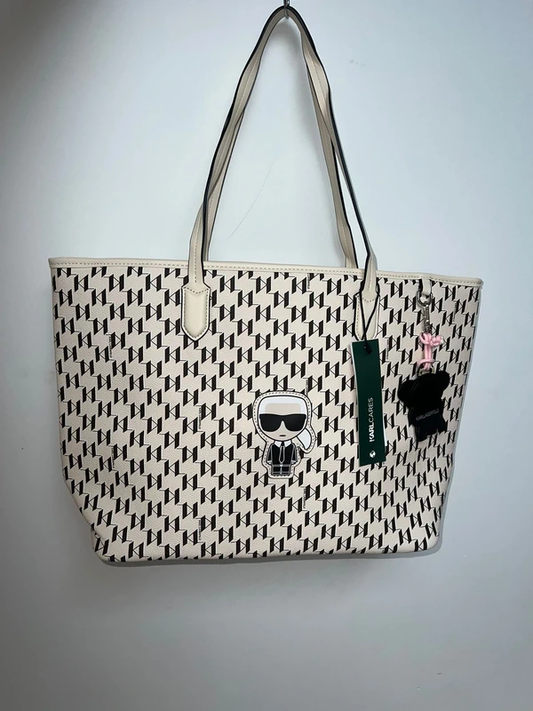 Cream Karl Lagerfeld Monogram Tote Bag