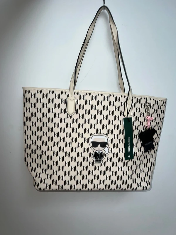 Cream Karl Lagerfeld Monogram Tote Bag